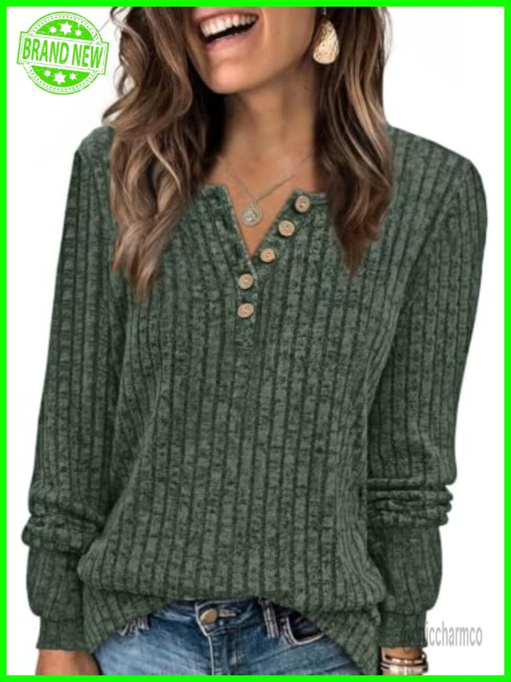 Women's Lightweight Button Front Sweater Long Sleeve Henley Tunic